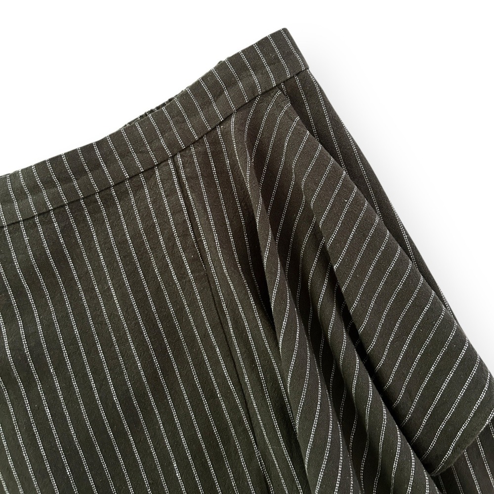 J. Jill Women S Moss Green Asymmetric Drape Front Pinstripe Linen Midi Skirt NWT - Picture 4 of 12